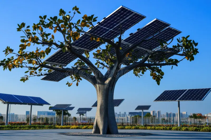 solar-tree-equipped-solar-panels-stands-prominently-symbolizing-renewable-energy-city-innovative-solar-tree-structure-370096939.webp